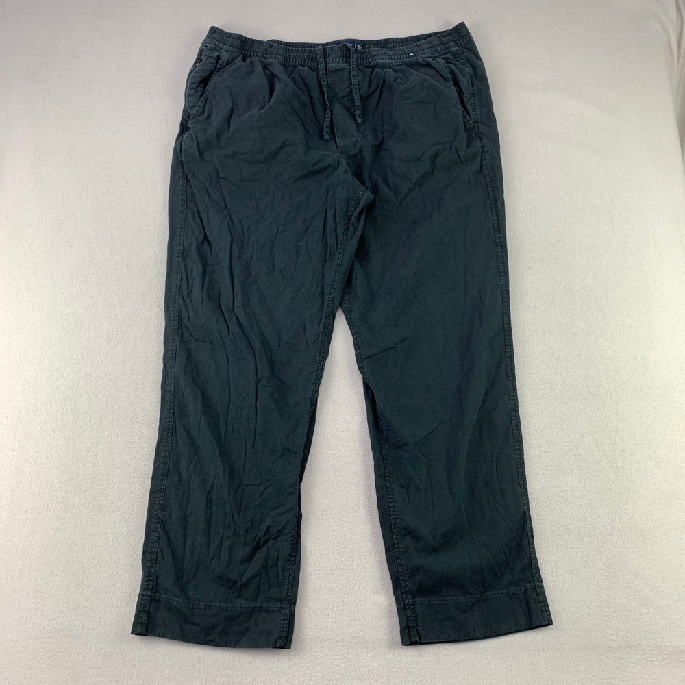 Abercrombie & Fitch Chino Pants Mens XL Black Linen Blend Comfort Pull-On Loose